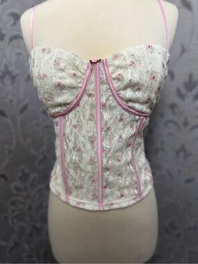 Floral Lace Bustier Bandeau in Pink and Ivory